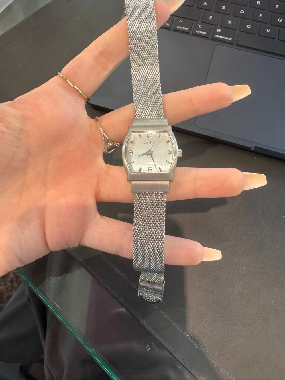 Ecclissi Women's Vintage Tonneau Stainless Steel Mesh Bracelet